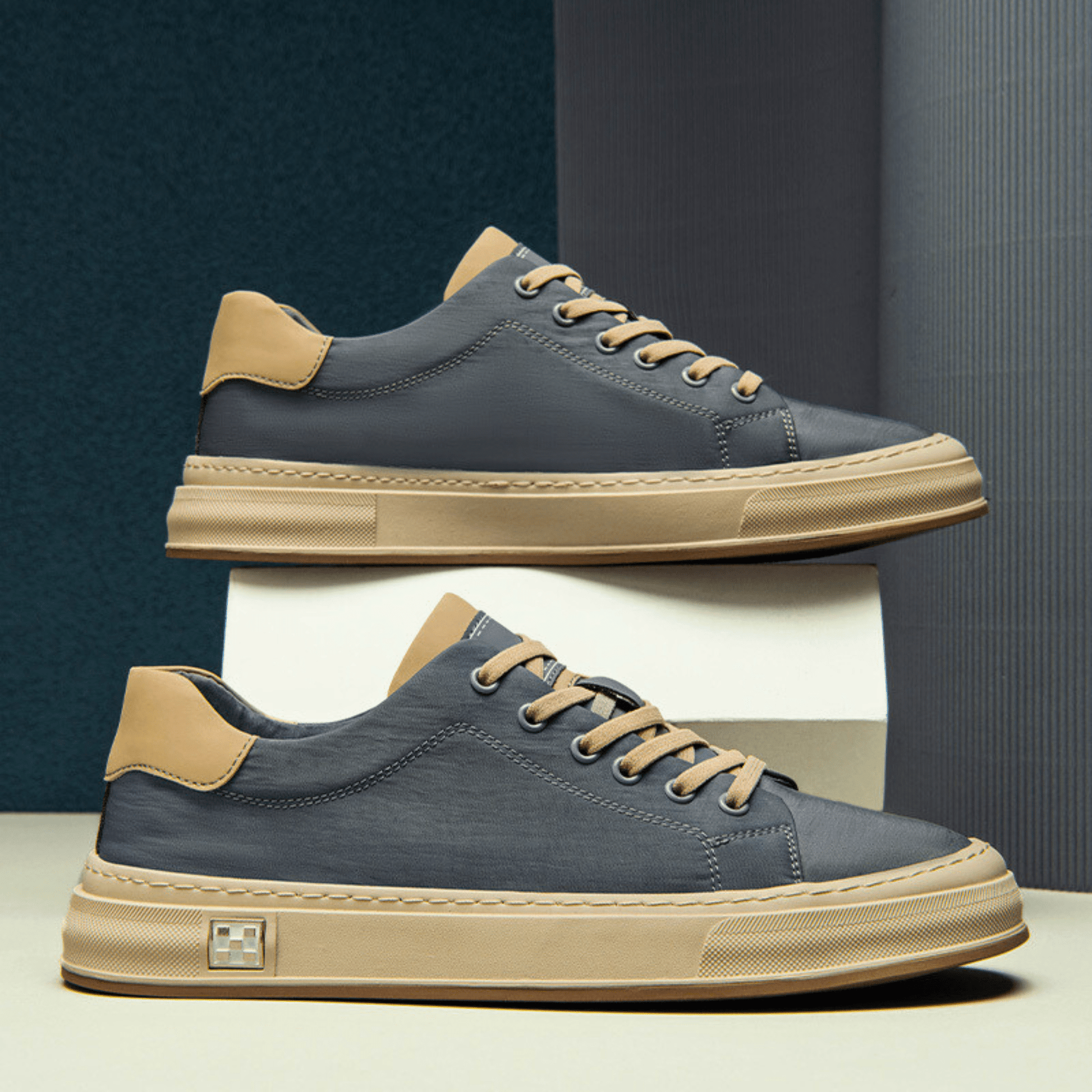 Baskets en toile à profil bas pour homme, coloris brume océanique et noir obsidienne