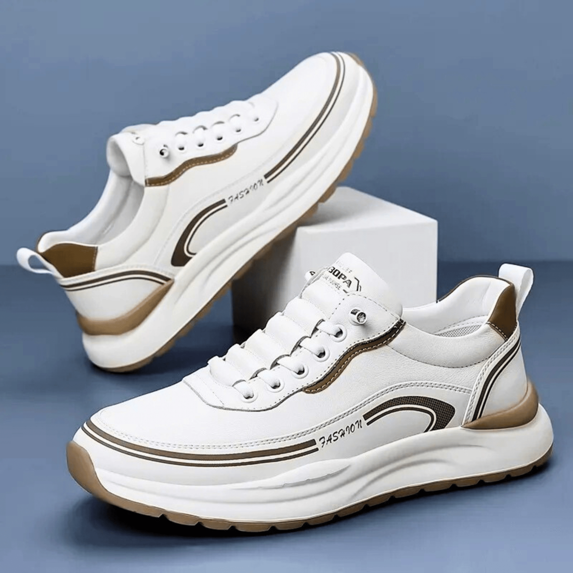 Baskets de ville amorties pour homme à semelle épaisse, disponibles en noir, blanc et beige
