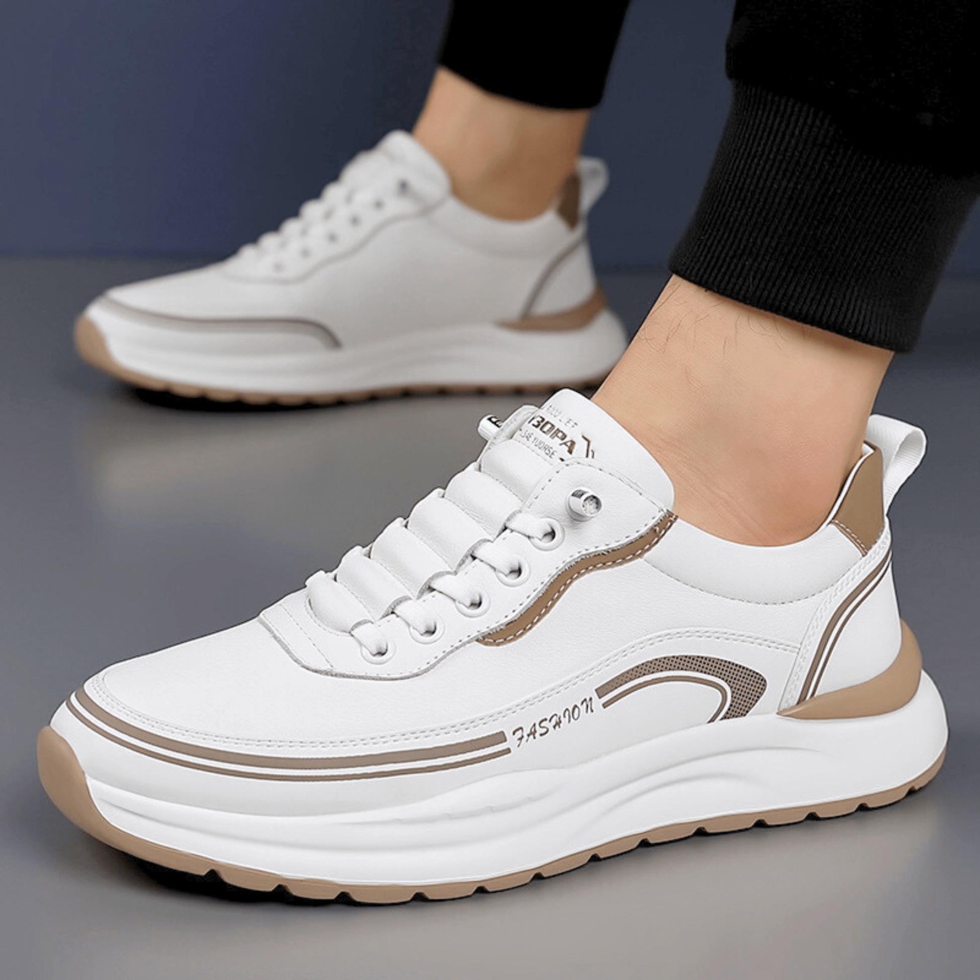 Baskets de ville amorties pour homme à semelle épaisse, disponibles en noir, blanc et beige