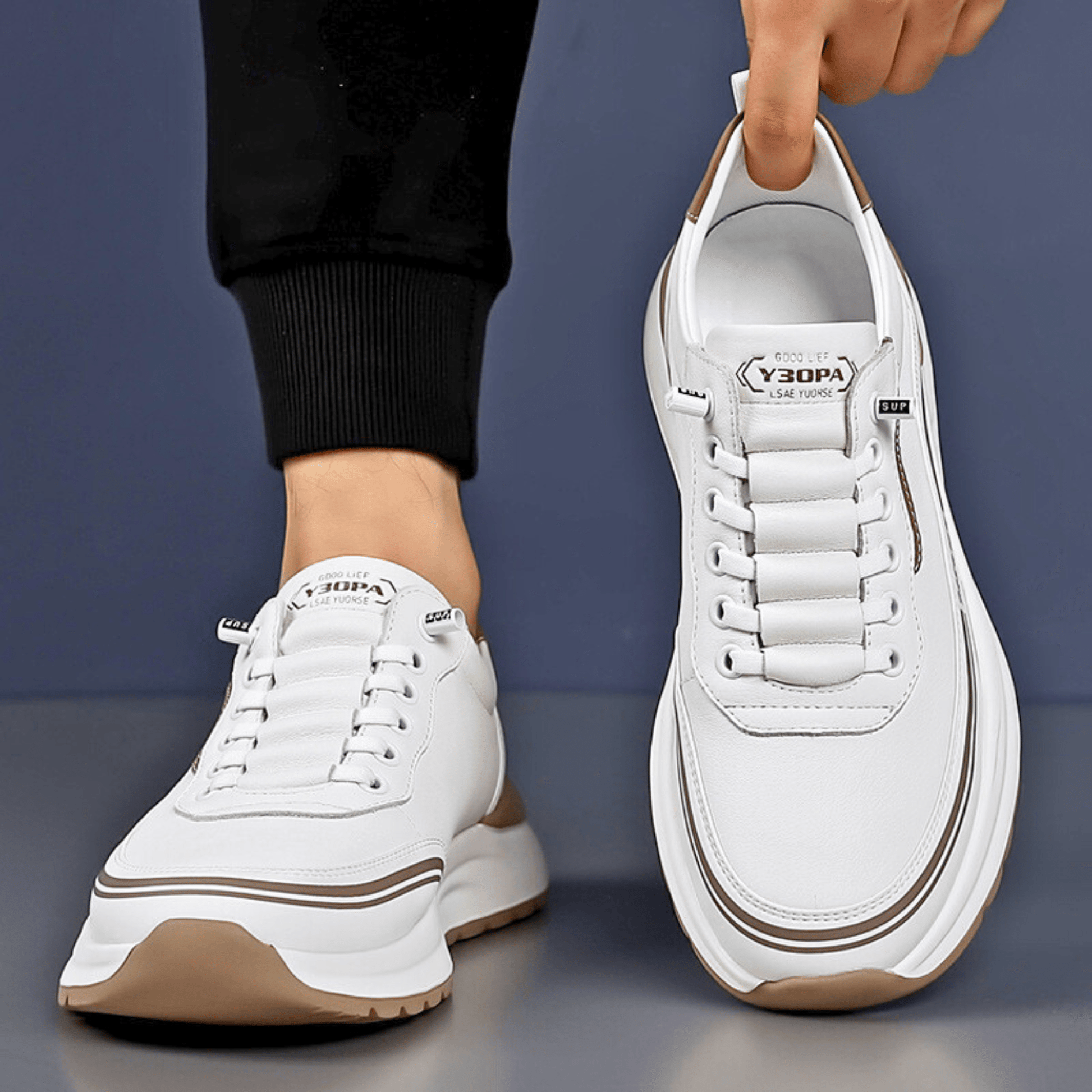 Baskets de ville amorties pour homme à semelle épaisse, disponibles en noir, blanc et beige
