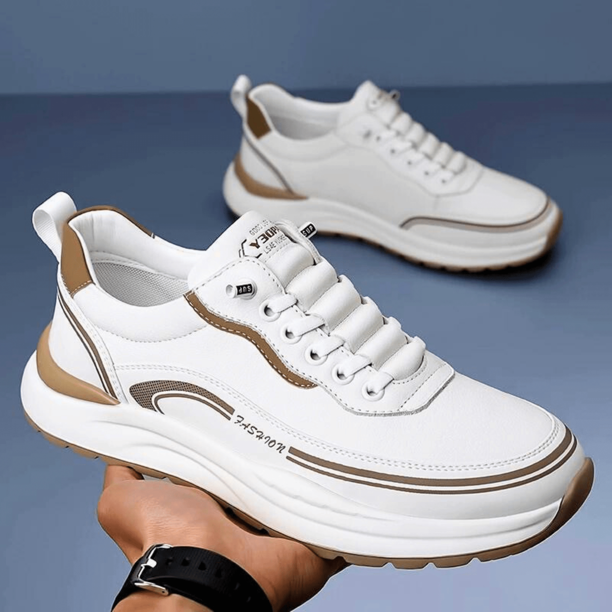 Baskets de ville amorties pour homme à semelle épaisse, disponibles en noir, blanc et beige