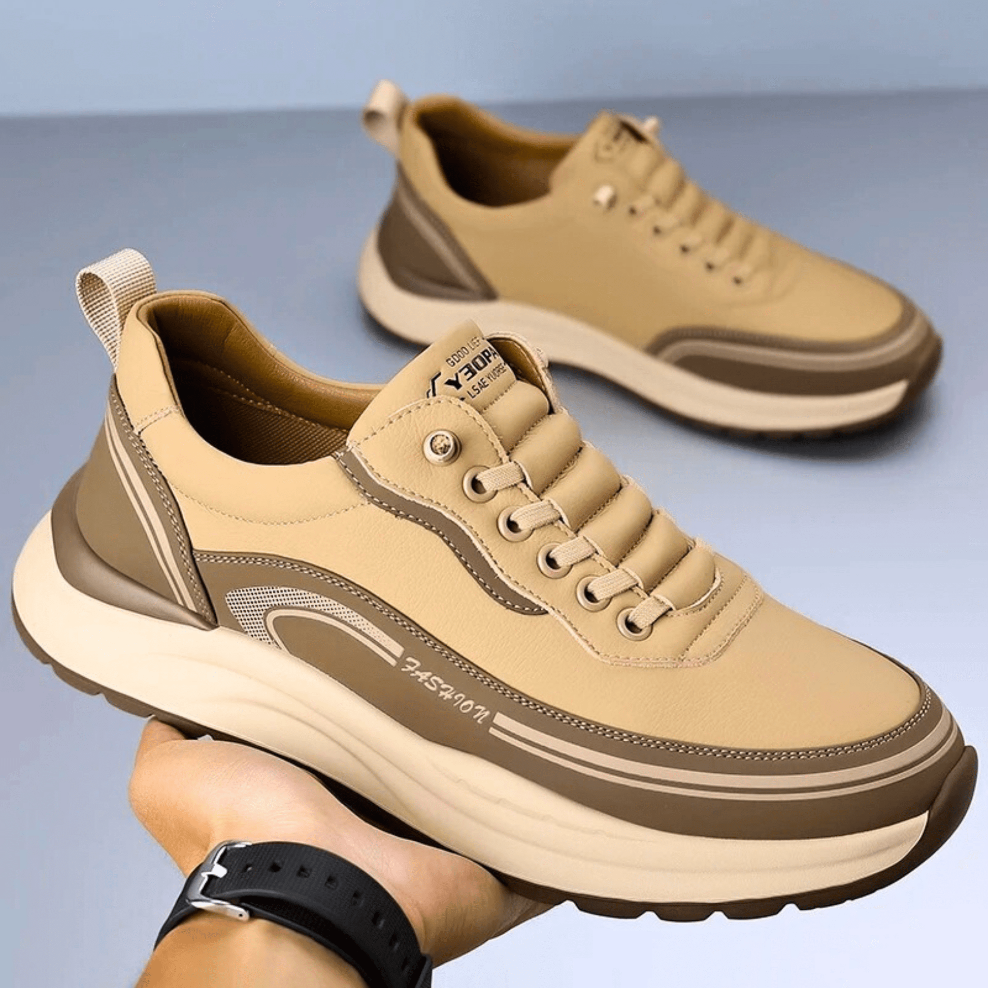 Baskets de ville amorties pour homme à semelle épaisse, disponibles en noir, blanc et beige