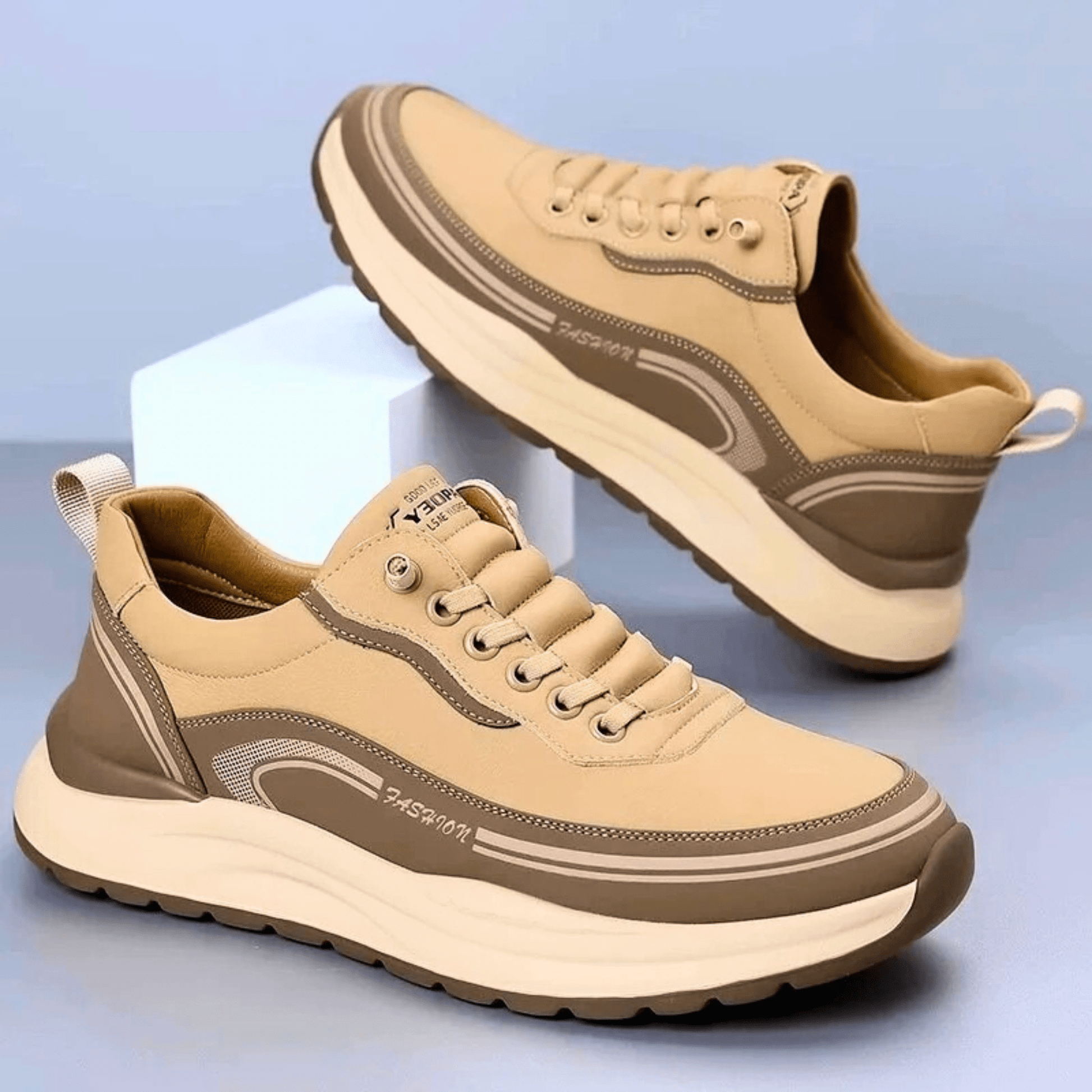 Baskets de ville amorties pour homme à semelle épaisse, disponibles en noir, blanc et beige