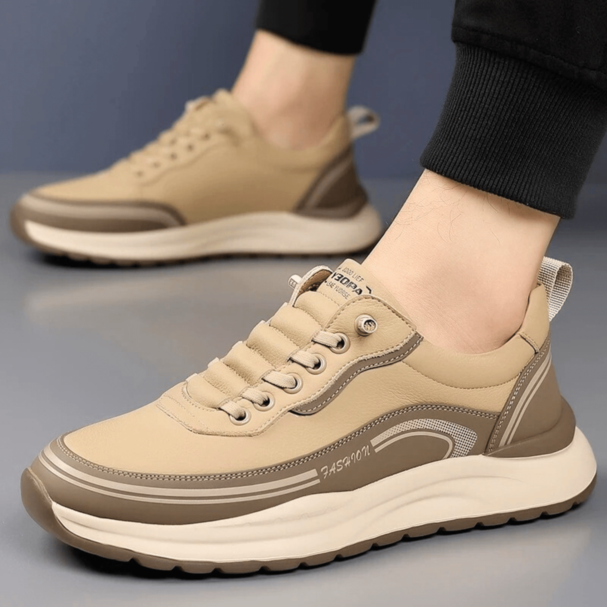 Baskets de ville amorties pour homme à semelle épaisse, disponibles en noir, blanc et beige