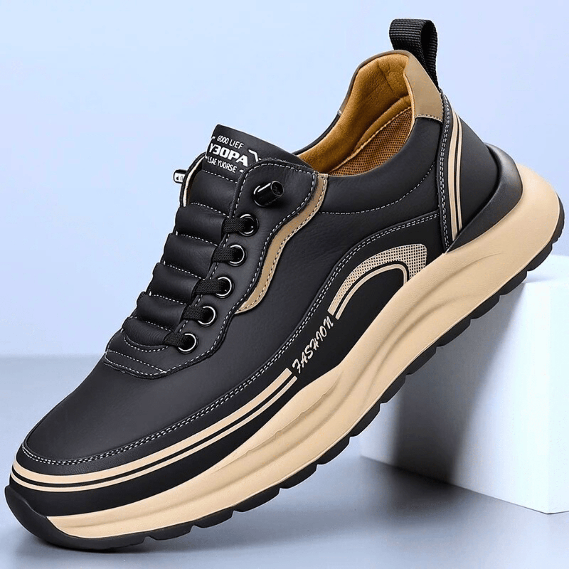 Baskets de ville amorties pour homme à semelle épaisse, disponibles en noir, blanc et beige