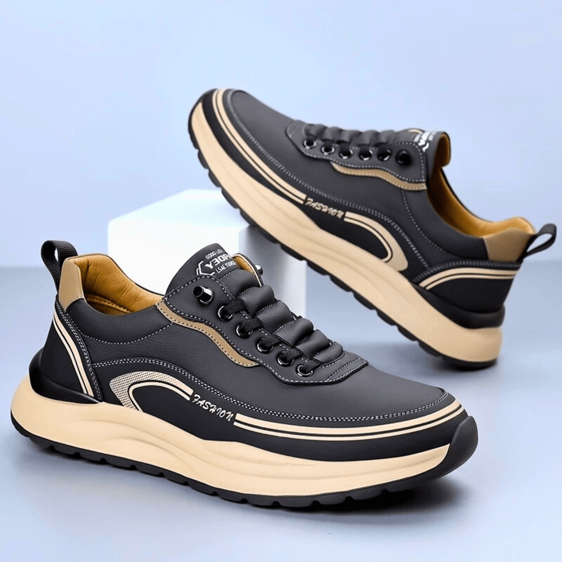 Baskets de ville amorties pour homme à semelle épaisse, disponibles en noir, blanc et beige
