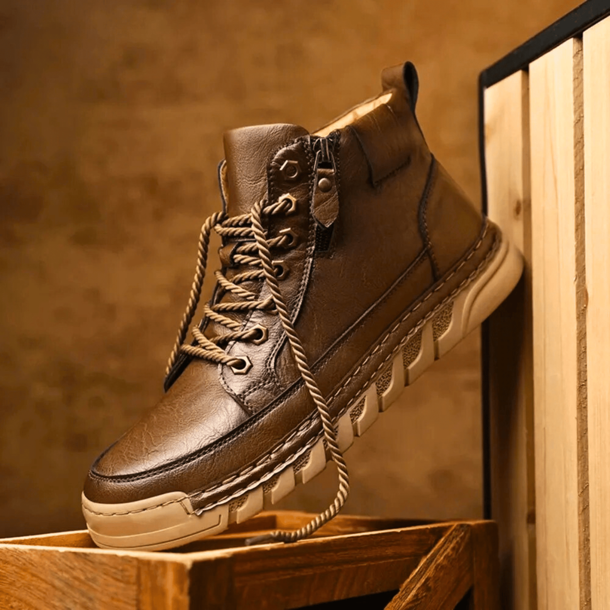 Bottes en cuir pour homme à silhouette fuselée, coloris moka et noir