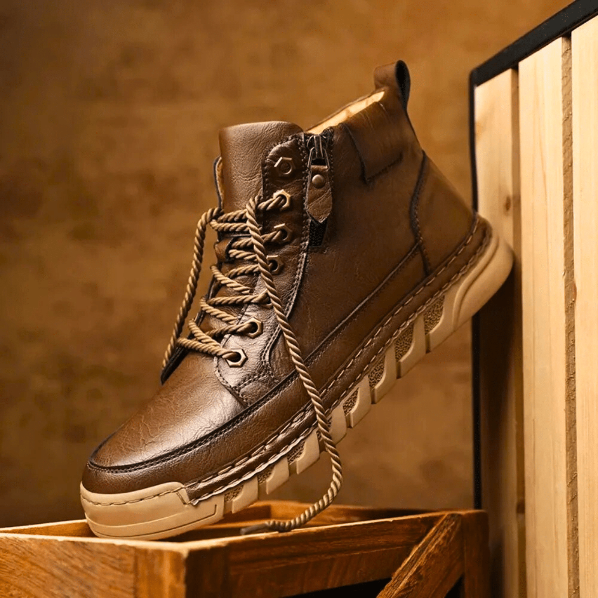 Bottes en cuir pour homme à silhouette fuselée, coloris moka et noir