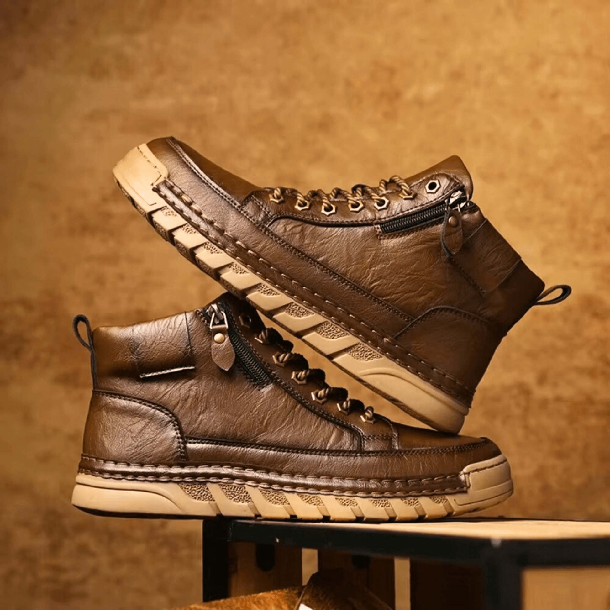 Bottes en cuir pour homme à silhouette fuselée, coloris moka et noir