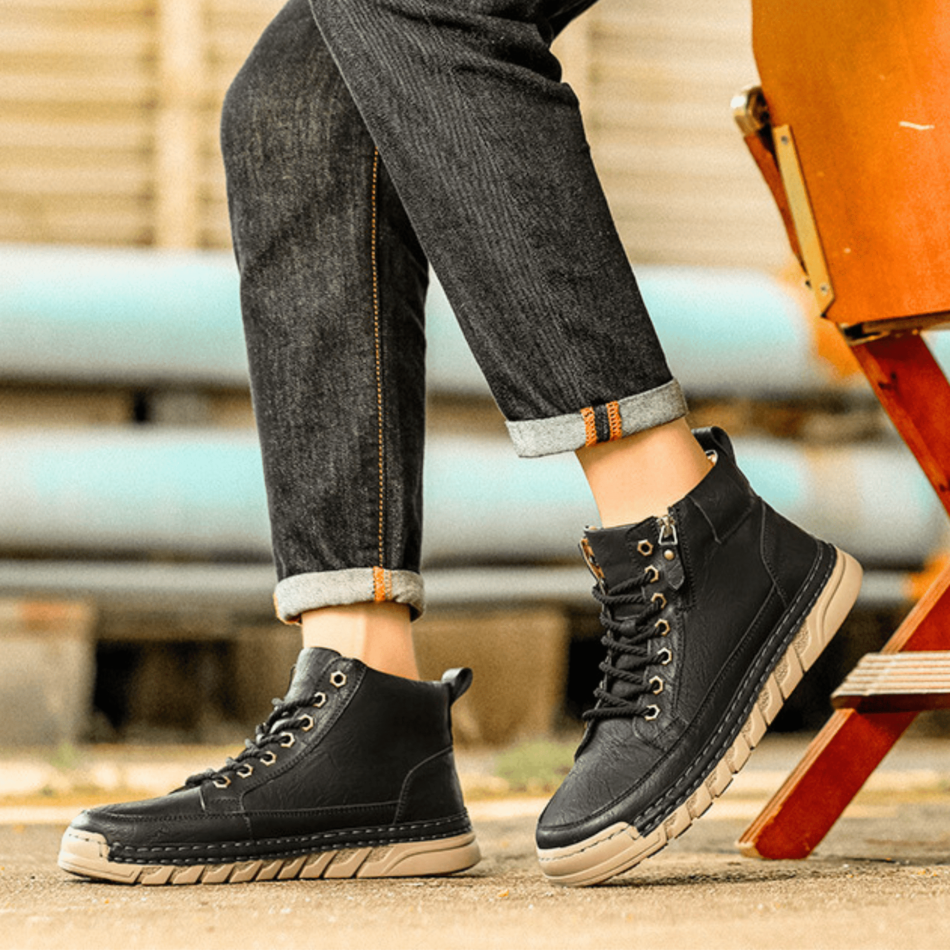 Bottes en cuir pour homme à silhouette fuselée, coloris moka et noir