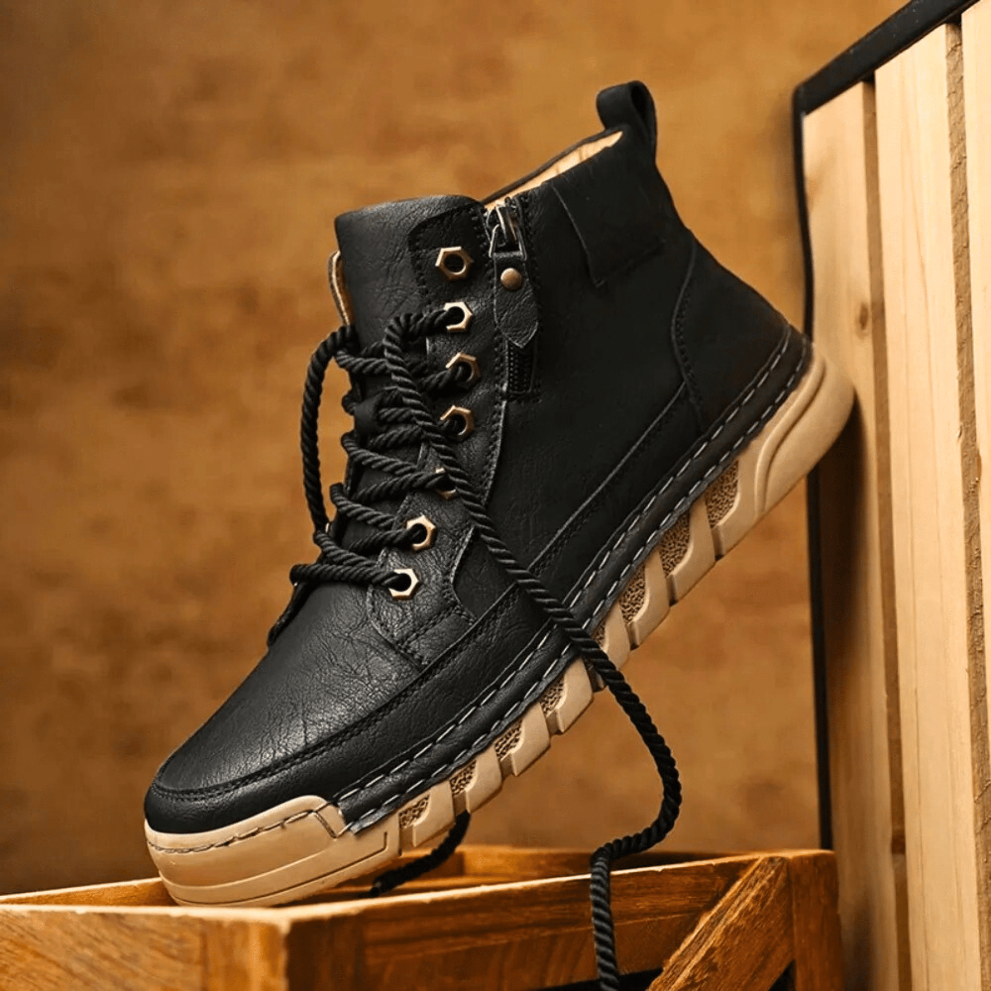 Bottes en cuir pour homme à silhouette fuselée, coloris moka et noir