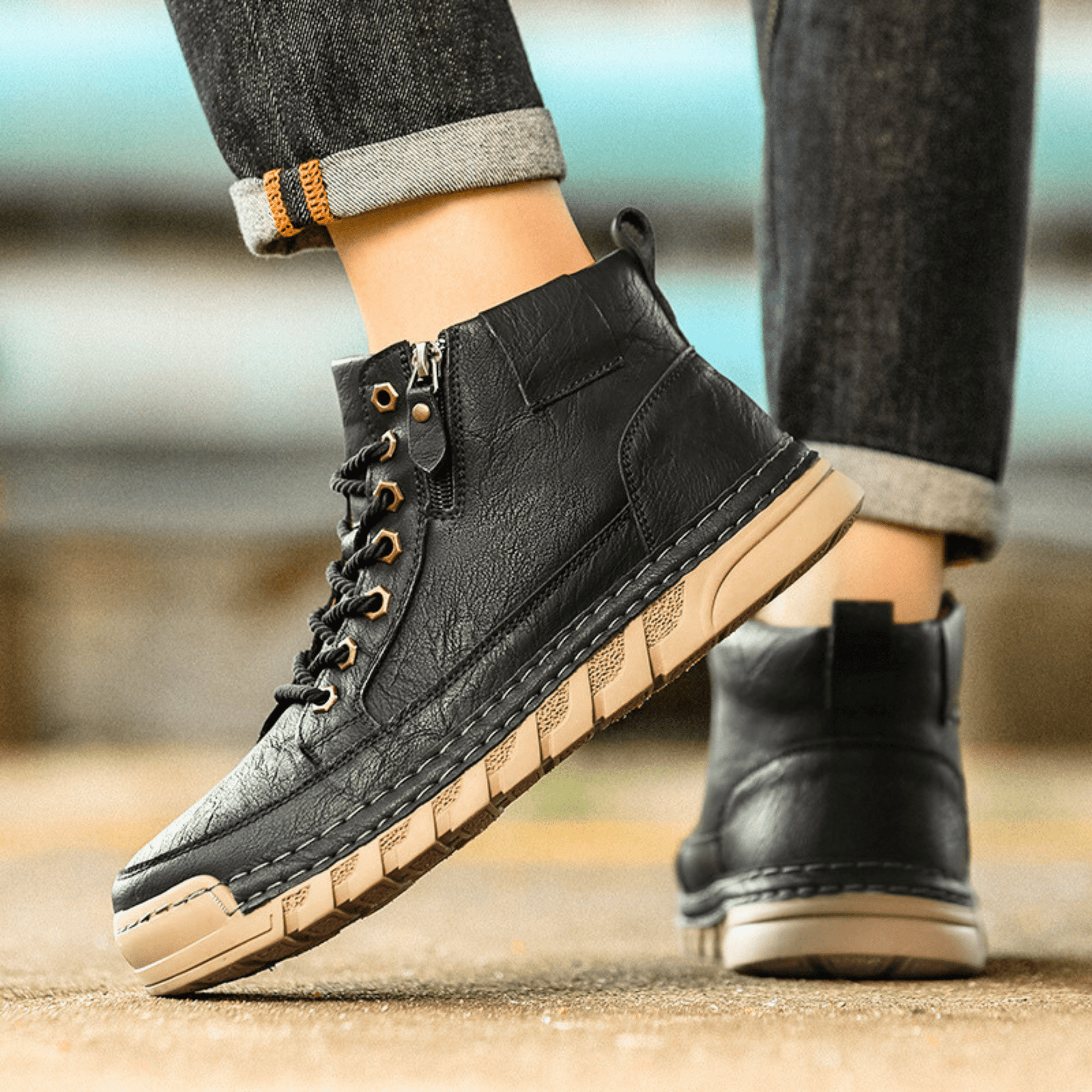 Bottes en cuir pour homme à silhouette fuselée, coloris moka et noir