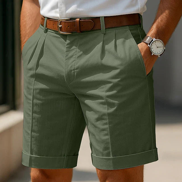 Short d'été plissé pour homme avec ourlet retroussé et poches latérales