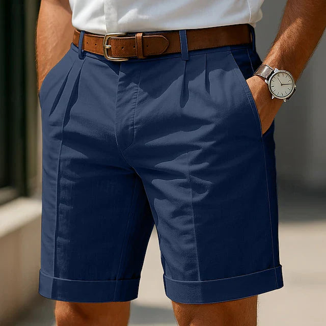 Short d'été plissé pour homme avec ourlet retroussé et poches latérales