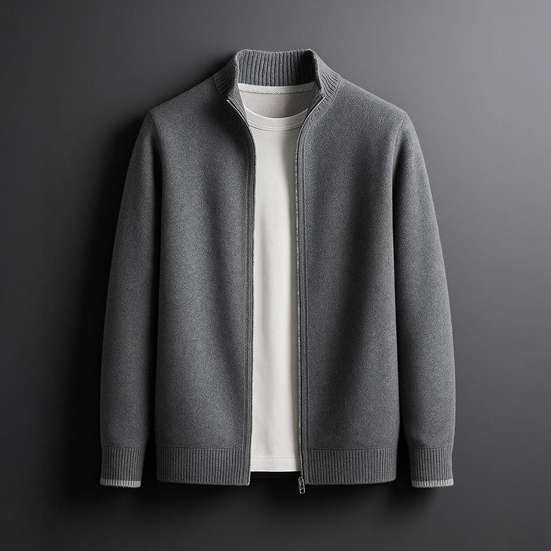 Pull zippé en maille pour homme à coupe droite, disponible en camel, gris et bleu